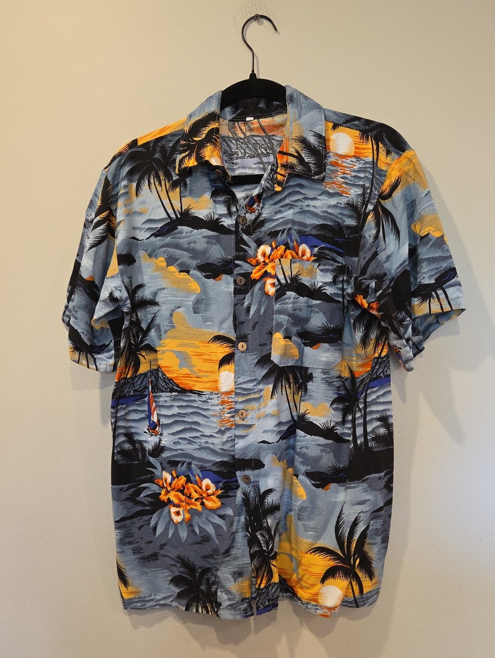 Light Weight Blue & Orange Tropical Print Short-Sleeve Men's Shirt